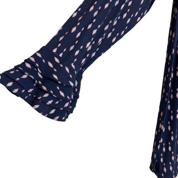 Soft Surroundings Womens Button Front Poet Tunic XL Navy Cream Diamond Print - Picture 4 of 6